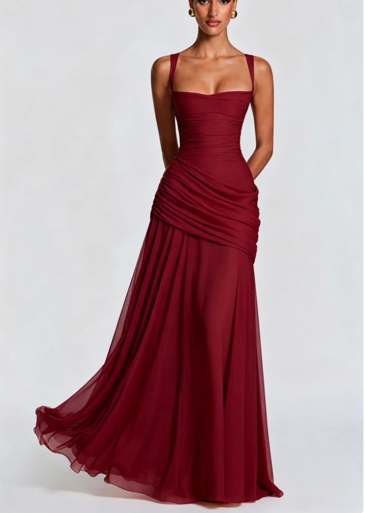 Ladies Elegant Wedding Dress with Tailored Ruffles and Flowing Chiffon Skirt Lisslune