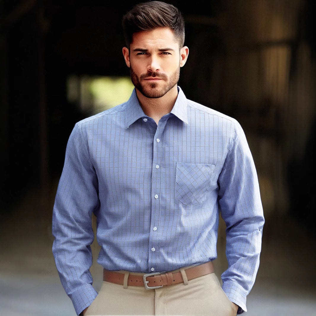 Men's Checkered Long Sleeve Shirt with Chest Pocket Lisslune