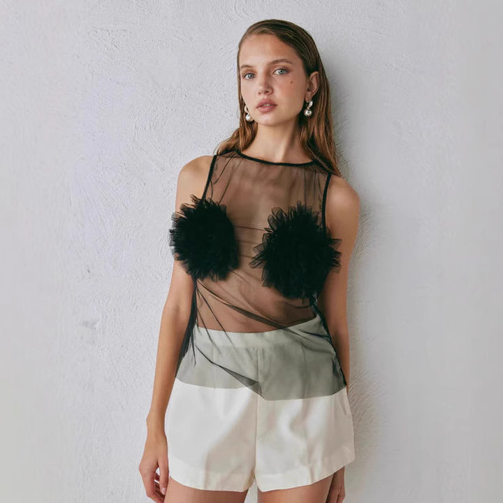 Women's Transparent Blouse with Voluminous Ruffles Lune London