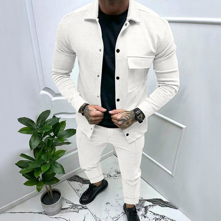 Men's casual leisure set with textured top and matching jogging pants Lisslune
