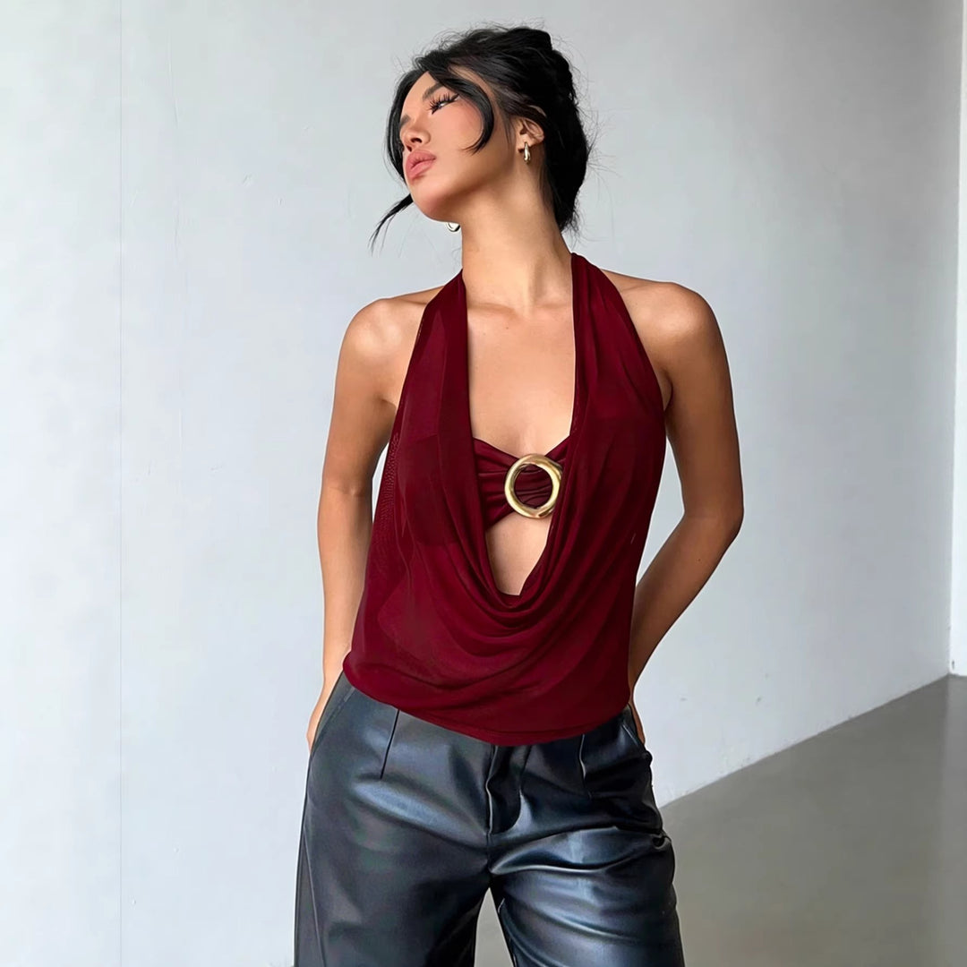 Damen Hochwertiges Wickeltop mit dekorativem Ringdetail Lisslune
