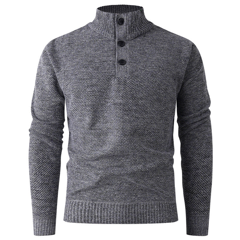 Men's knitted sweater with modern stand-up collar and decorative button details Lisslune