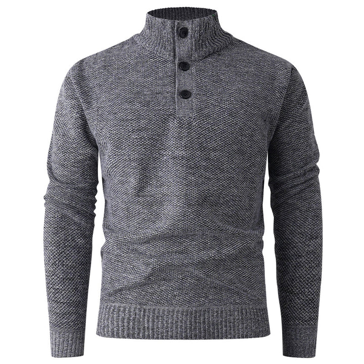 Men's knitted sweater with modern stand-up collar and decorative button details Lisslune