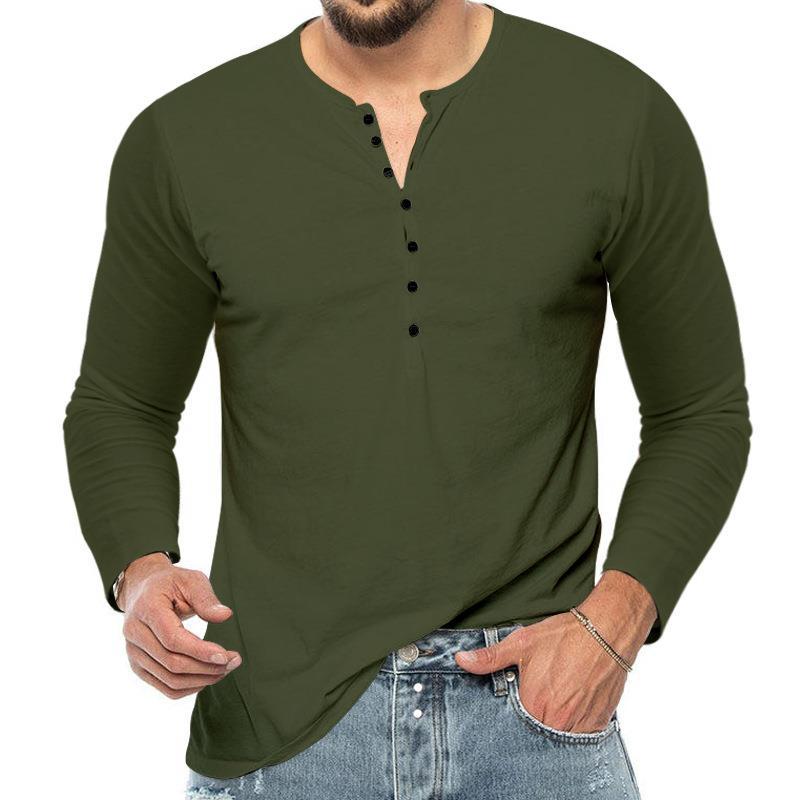 Men's long-sleeved Henley shirt with button placket and comfortable fit Lisslune