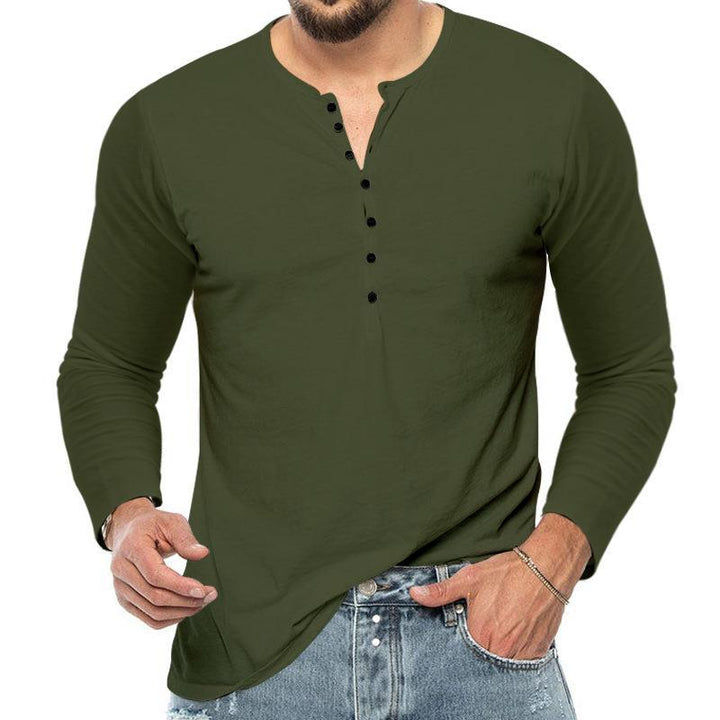 Men's long-sleeved Henley shirt with button placket and comfortable fit Lisslune