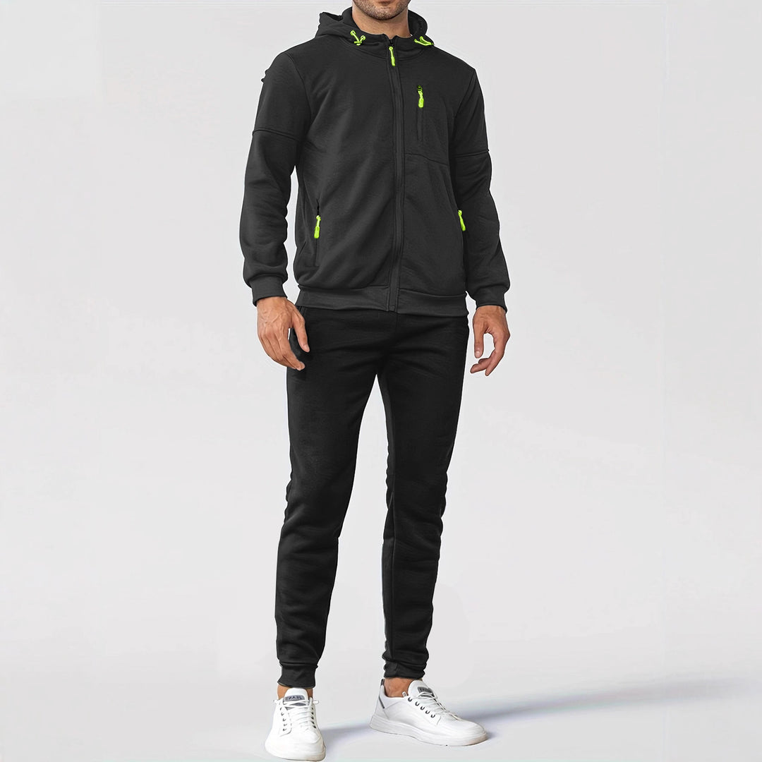 Men's Sporty Sweat Jacket and Jogging Pants Set with Functional Pockets Lisslune