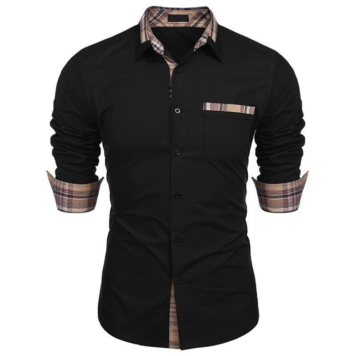 Men's Business Shirt with Fashionable Check Collar and Practical Chest Pocket Lisslune