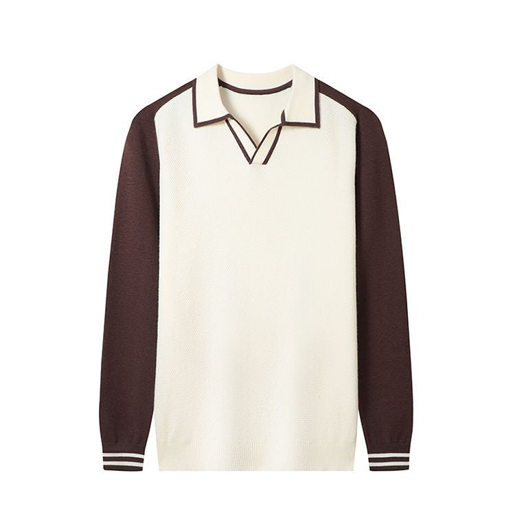 Men's fine-knit pullover with V-neck and fashionable contrast design Lisslune