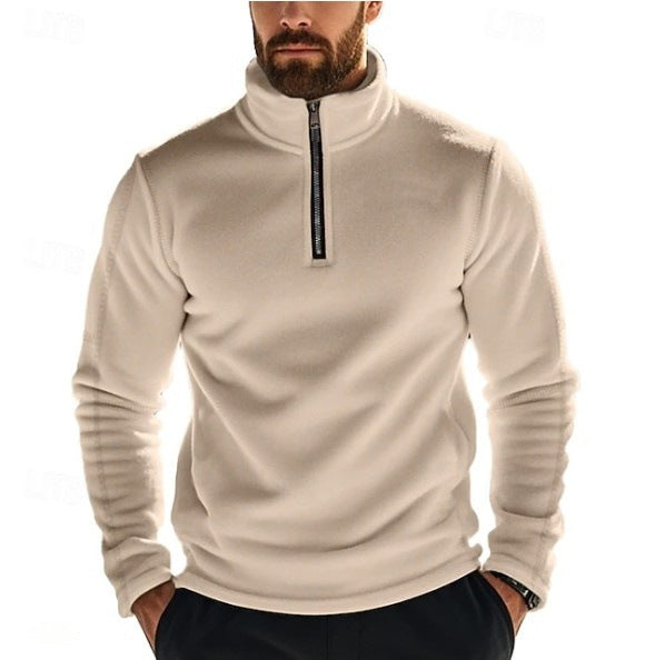 Men's fleece pullover with stand-up collar and half zipper Lisslune
