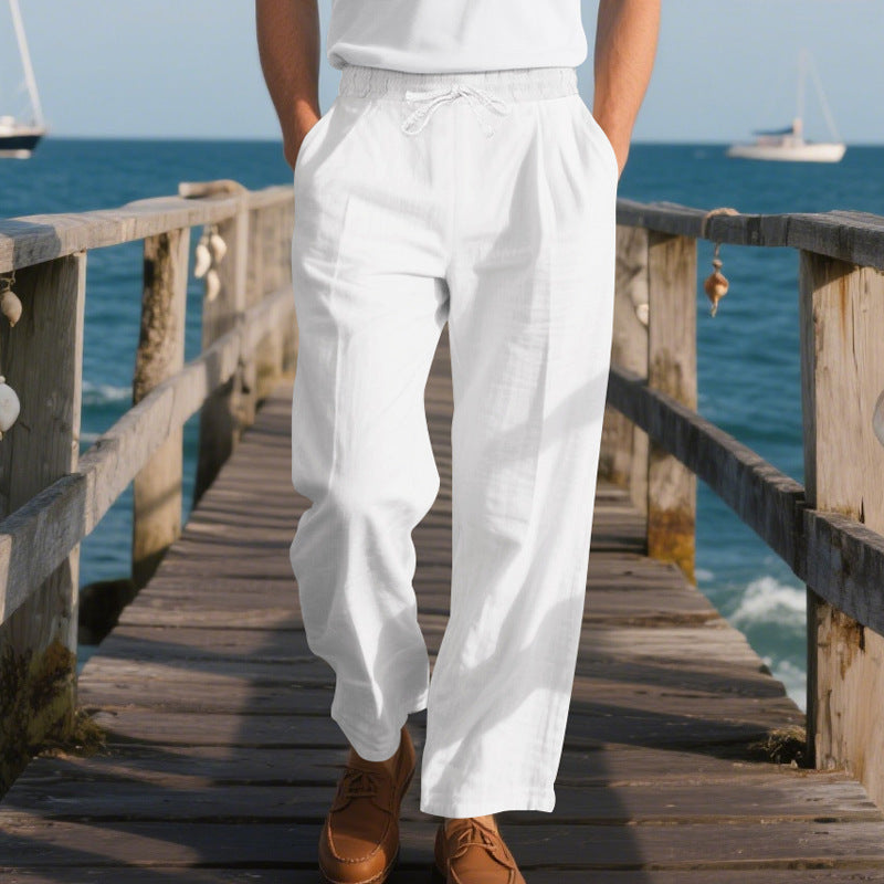 Men's comfortable beach pants with elastic waistband and adjustable drawstring Lisslune
