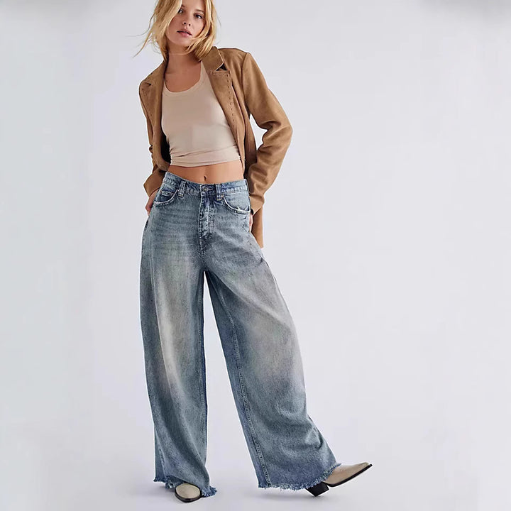 Damenweite High-Waist-Jeans Lisslune