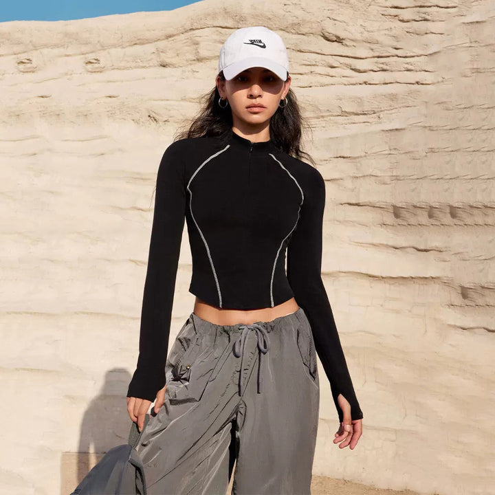 Women's sporty long-sleeved shirt with high collar Lisslune