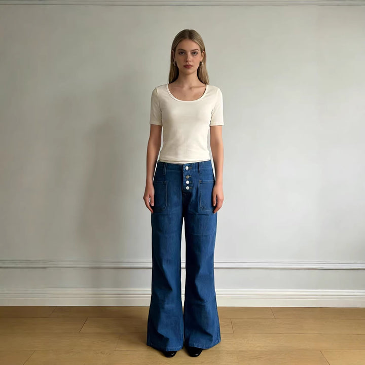 Women's Bootcut Jeans with High Waist and Button Closure Lisslune