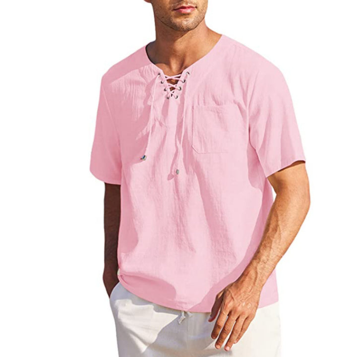 Men's short-sleeve shirt with modern lacing design and practical chest pocket Lisslune