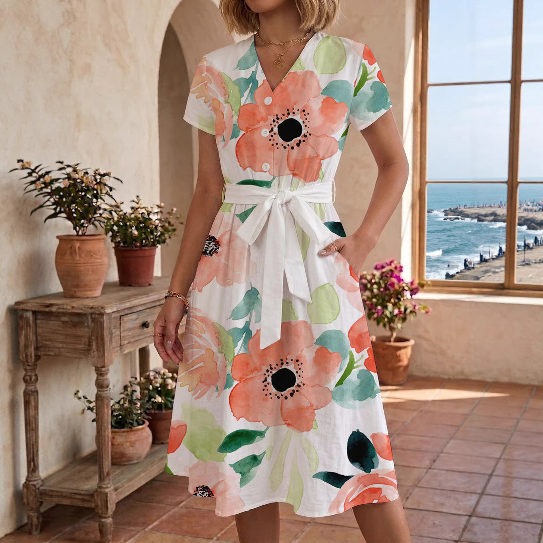 Women's casual dress with modern leopard print and adjustable belt Lisslune