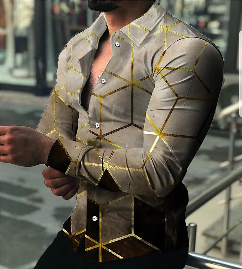 Men's Long Sleeve Shirt with Modern 3D Design and Textured Pattern Lisslune