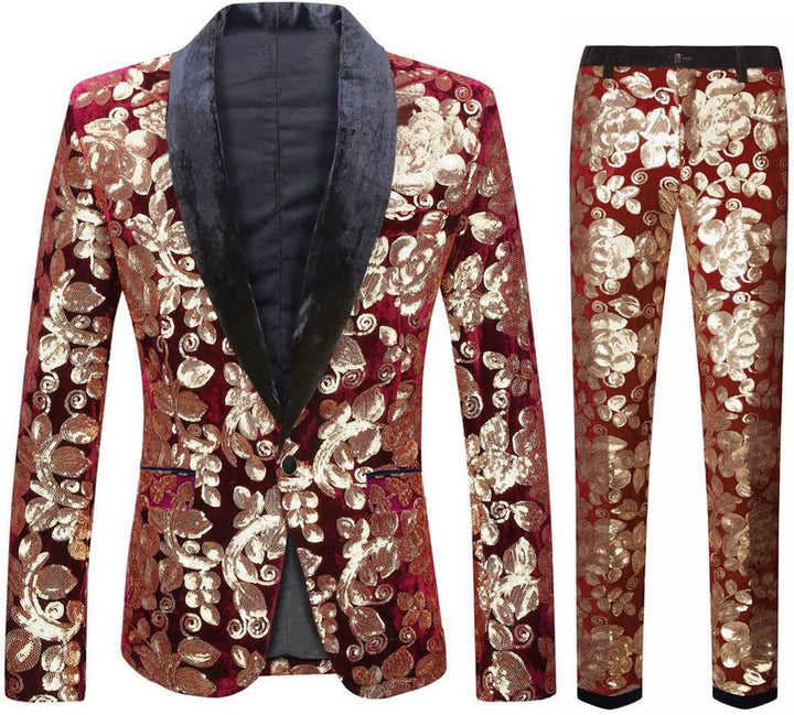 Men's elegant velvet suit with shiny sequin pattern Lisslune