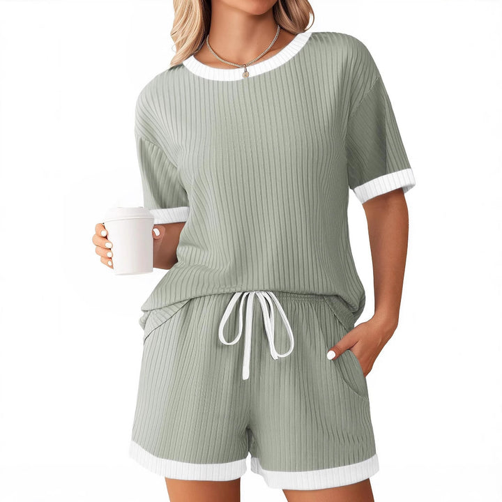 Damen Bequemes Freizeit-Set mit Rippstruktur und elastischem Bund Lisslune