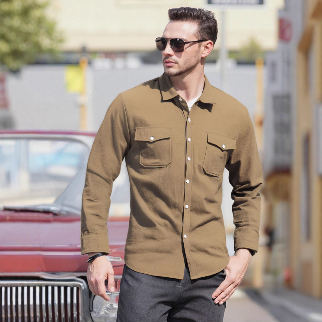 Men's Casual Long Sleeve Shirt with Practical Chest Pockets and Modern Cut Lisslune