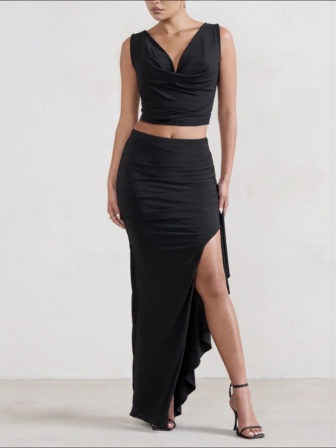 Damen Elegantes Crop-Top und Maxi-Rock Set mit hohem Schlitz Lisslune