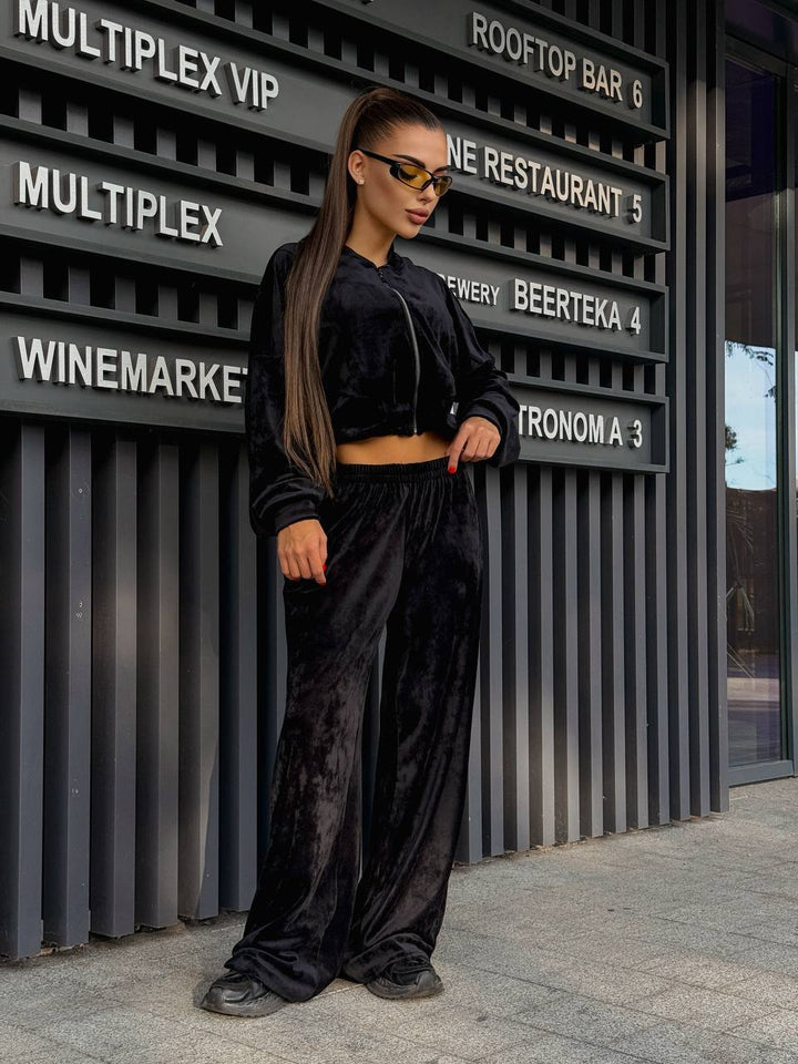 Women's sporty loungewear jacket with zipper and trendy wide-cut pants Lisslune