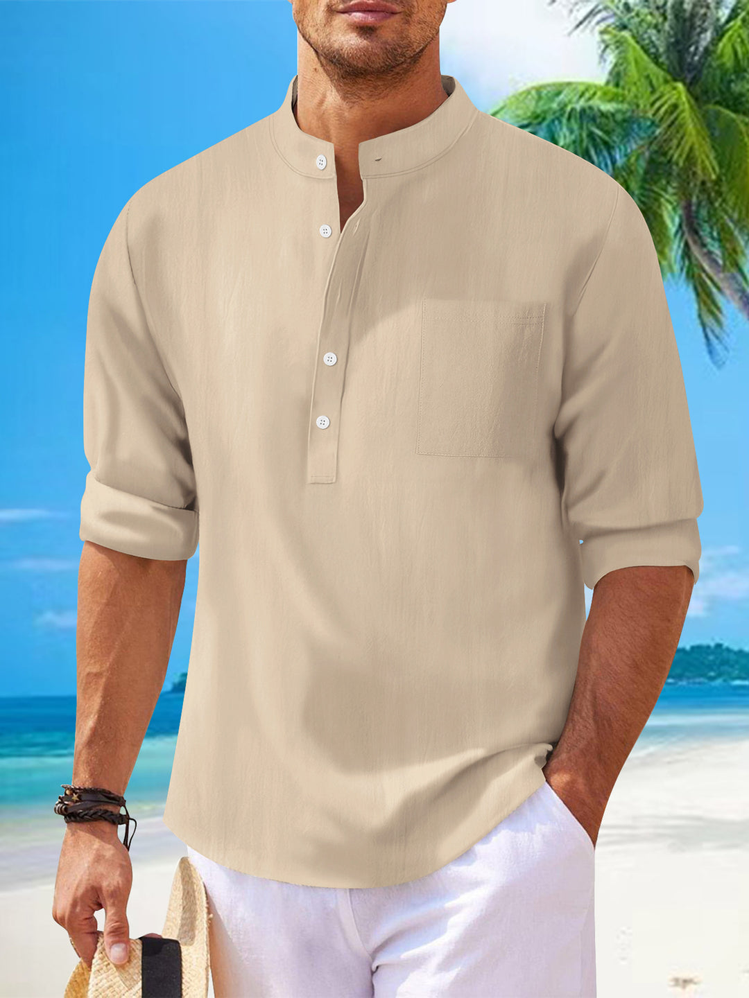 Men's shirt with modern stand-up collar and practical chest pocket Lisslune