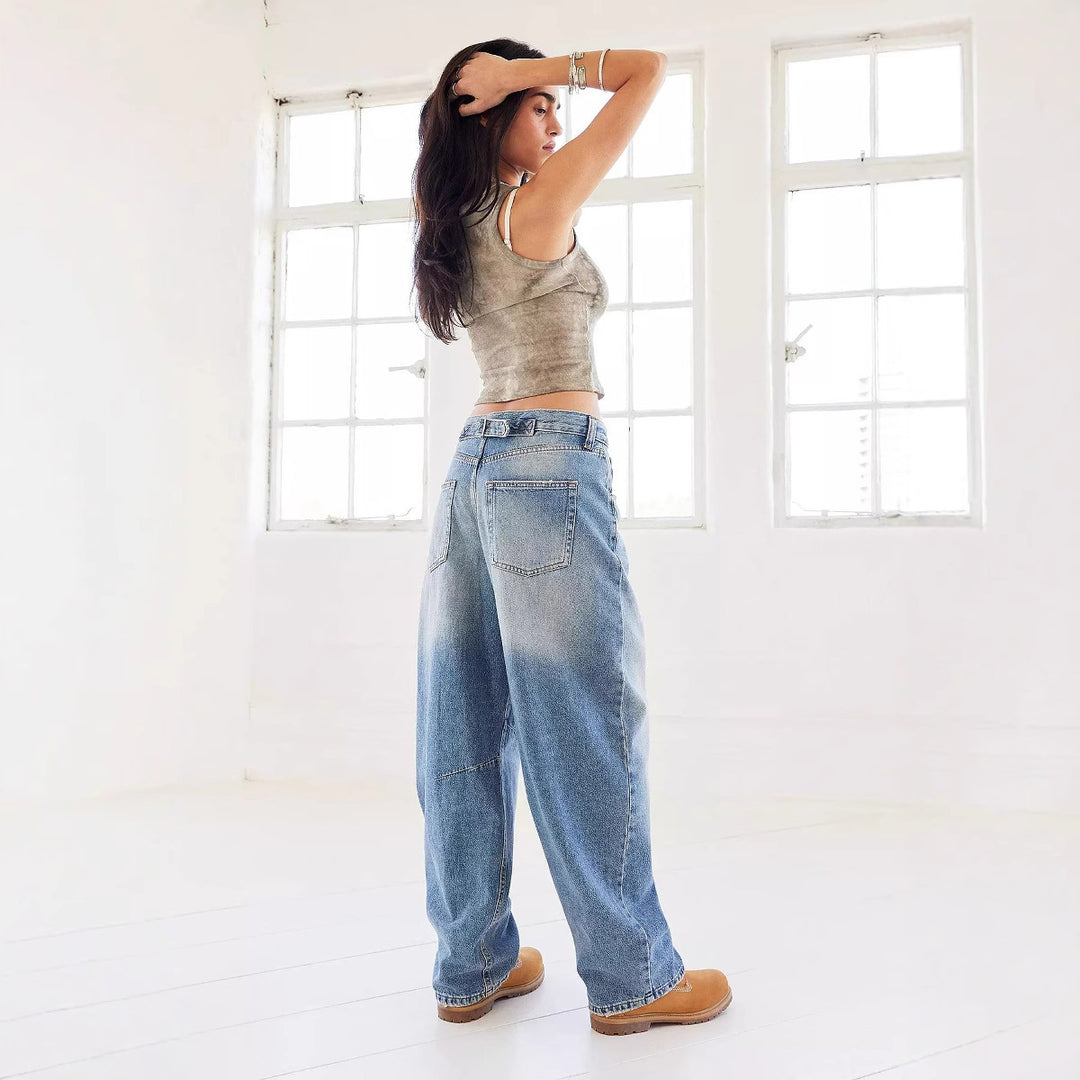Damen weit geschnittene Jeans im lässigen Stil mit modischen Details Lisslune