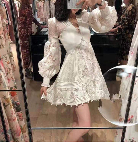 Women's playful floral dress with ruffle details and sheer puff sleeves Lisslune