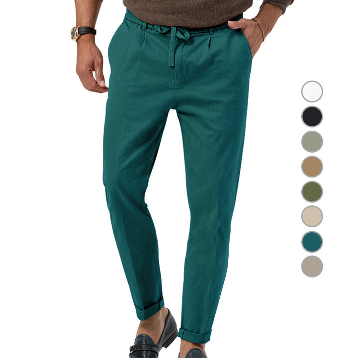 Men's Elegant Linen Pants with Elastic Waistband and Practical Pockets Lisslune