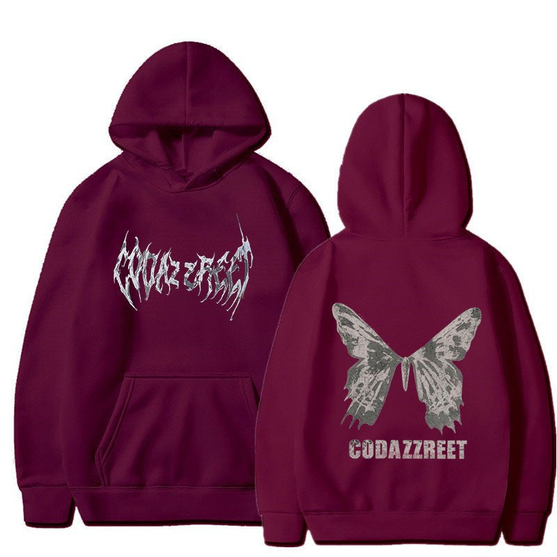 Women's hoodie with eye-catching butterfly design and artistic lettering Lisslune