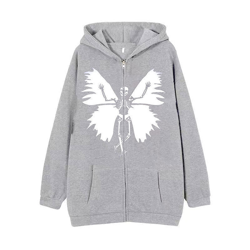 Women’s zip hoodie with unique skeleton and butterfly design Lisslune