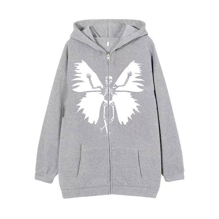 Women’s zip hoodie with unique skeleton and butterfly design Lisslune