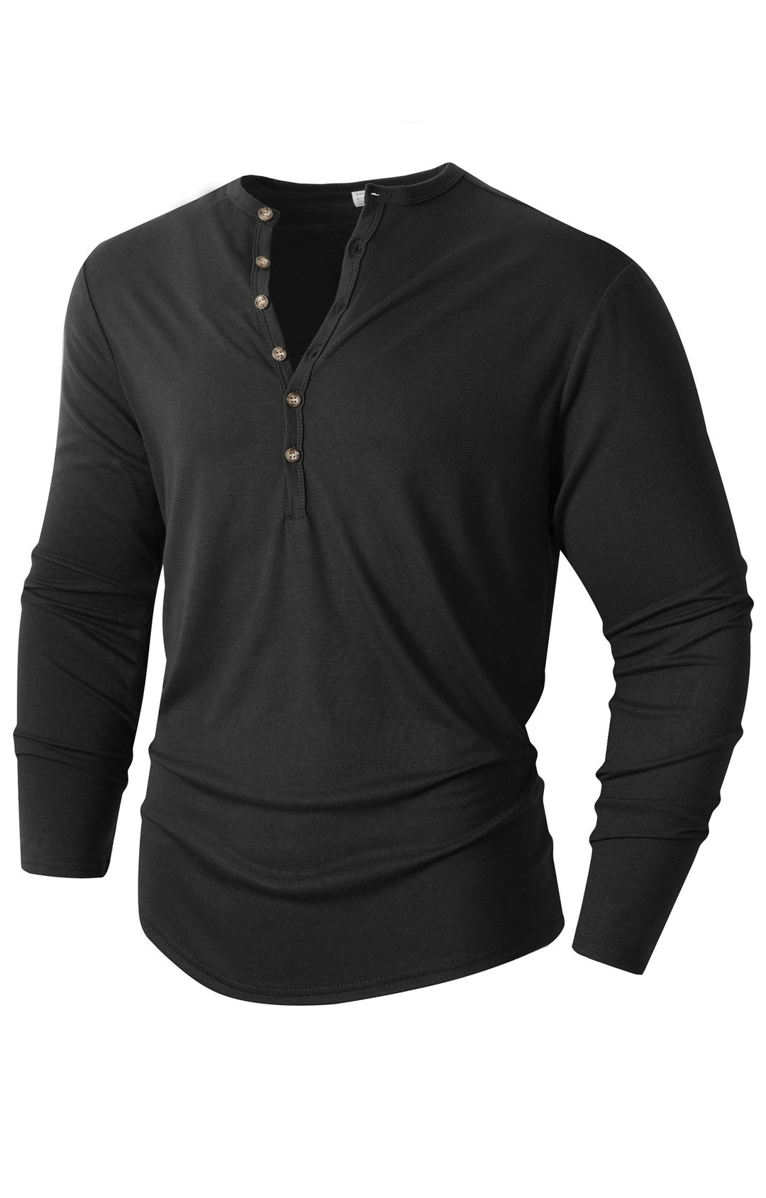 Men's Long Sleeve Henley Shirt with Button Placket and Soft Cotton Blend Lisslune