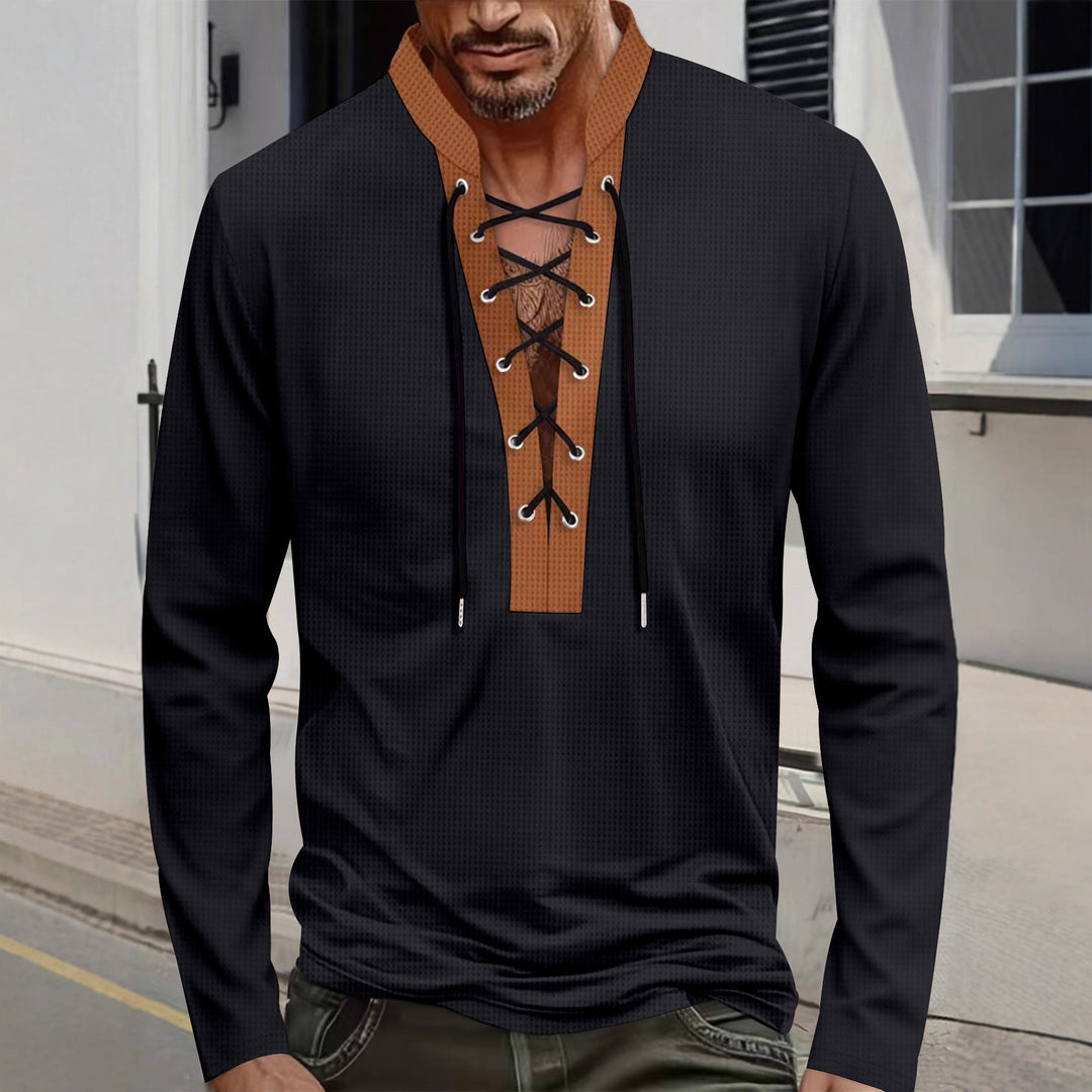 Men's long sleeve shirt with modern lacing design Lisslune