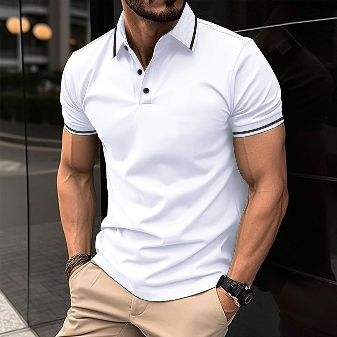 Men's Elegant Polo Shirt with Decorative Contrast Details and Breathable Fabric Quality Lisslune