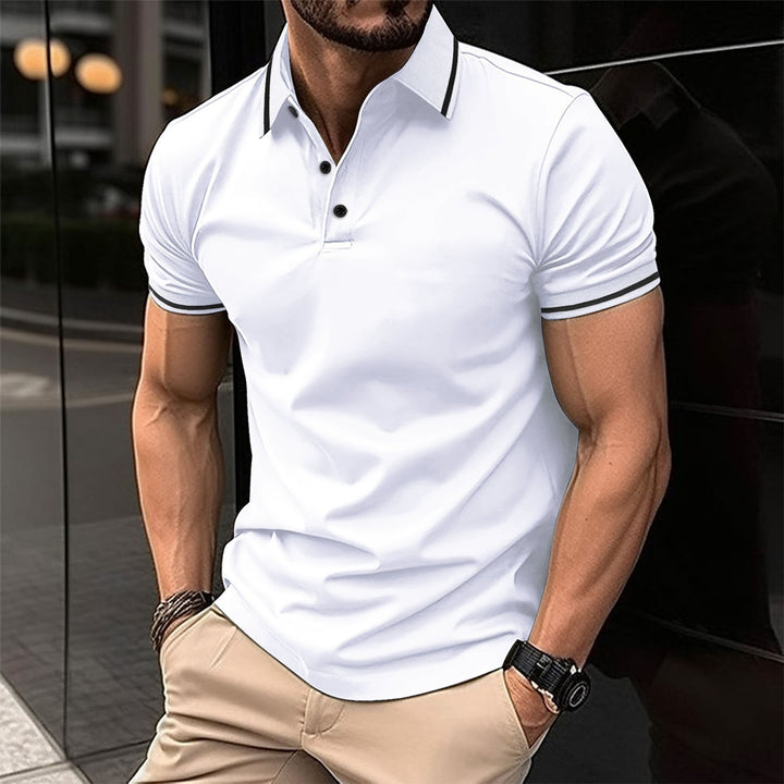 Men's Elegant Polo Shirt with Decorative Contrast Details and Breathable Fabric Quality Lisslune