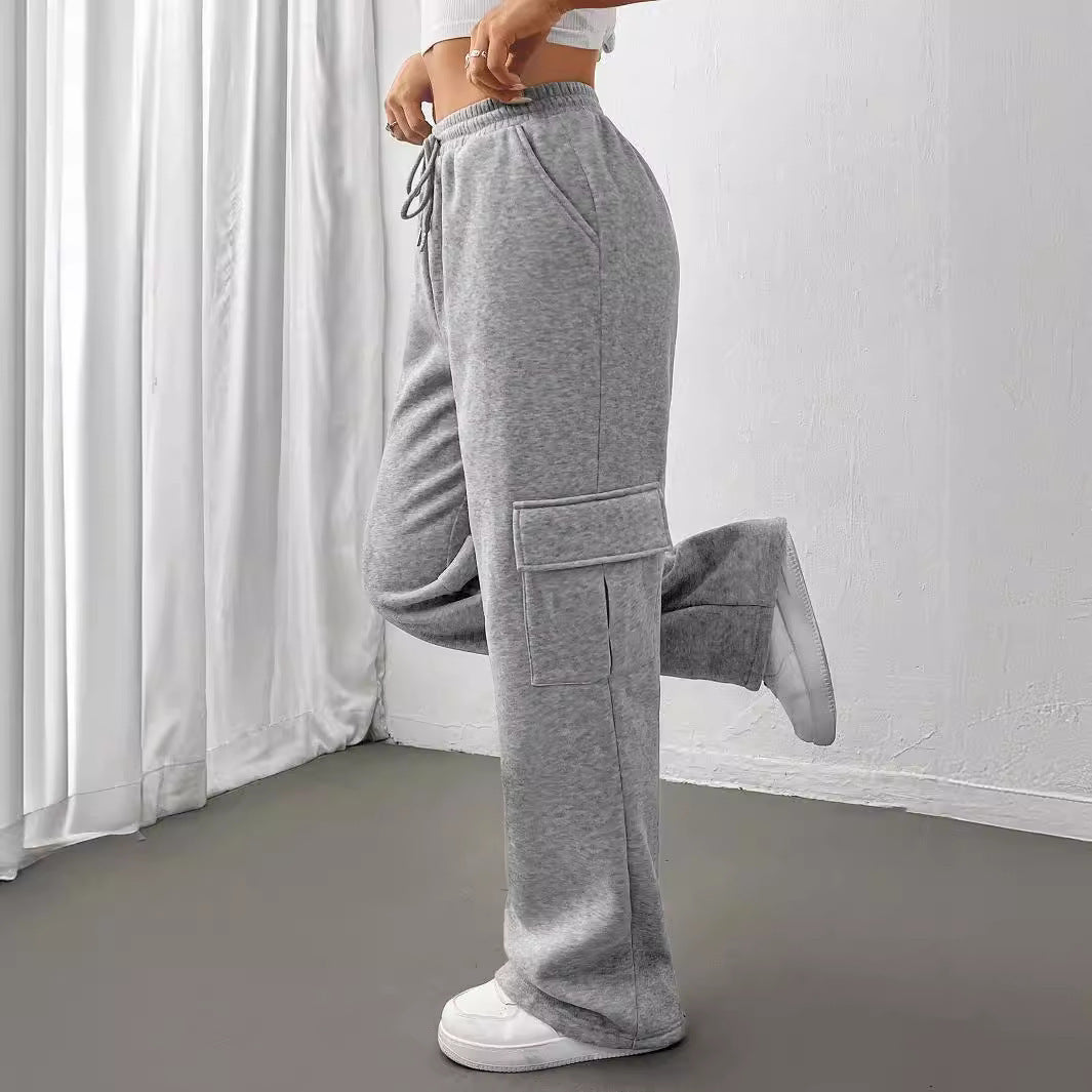 Women's Cargo-Style Leisure Pants with Elastic Waistband and Practical Side Pockets Lisslune