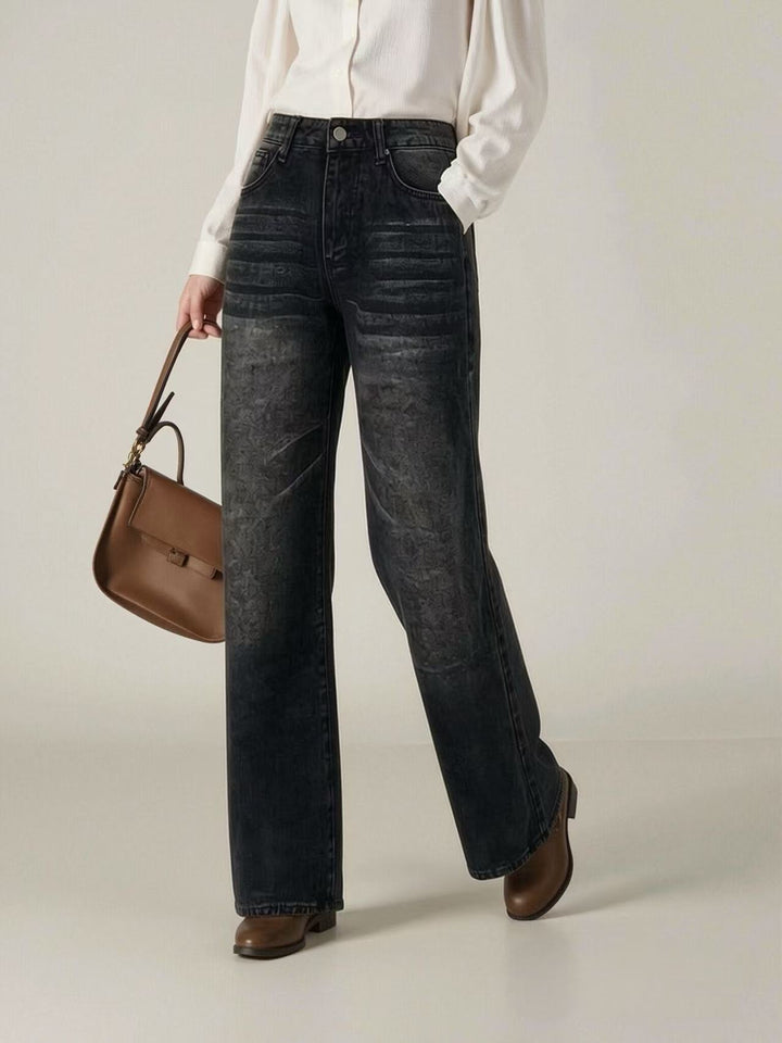 Damen weite High-Waist Jeans mit einzigartiger Textur Lisslune
