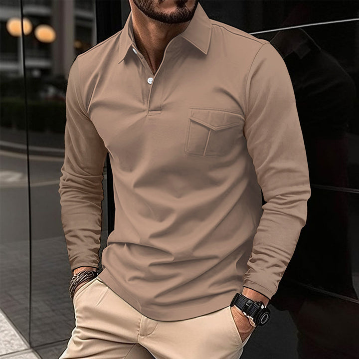 Men's casual long sleeve shirt with practical chest pocket Lisslune