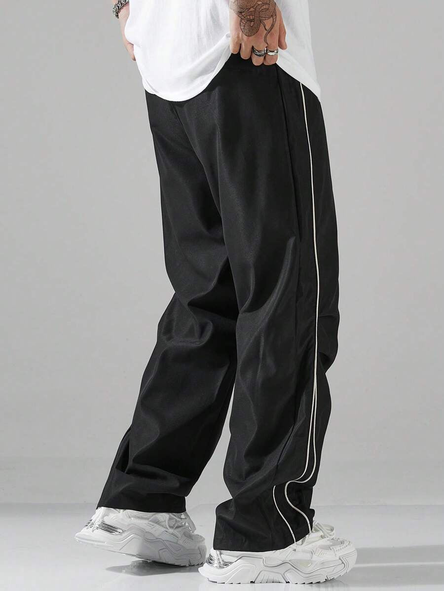 Men's Breathable Casual Pants with Side Stripe and Elastic Waistband Lisslune