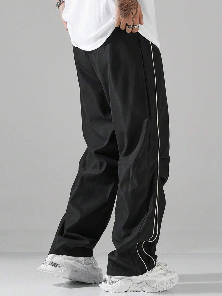 Men's Breathable Casual Pants with Side Stripe and Elastic Waistband Lisslune