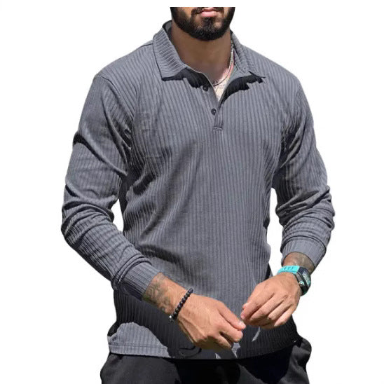 Men's Long Sleeve Polo Shirt with Textured Rib Design and Modern Cut Lisslune
