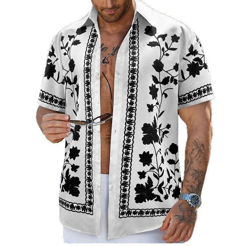 Men's casual shirt with floral embroidery design and short-sleeve fit Lisslune