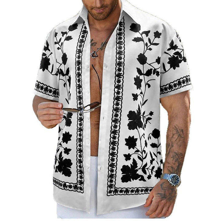 Men's casual shirt with floral embroidery design and short-sleeve fit Lisslune