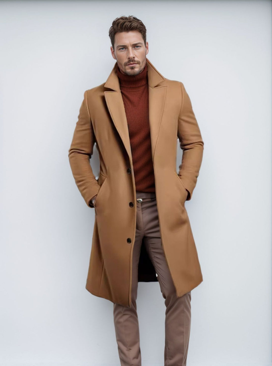 Men's elegant long coat with textured outer material and practical pockets Lisslune