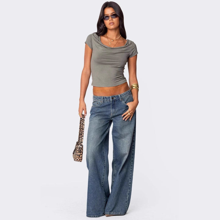 Women's Casual Flared Jeans with Wide Leg Lisslune