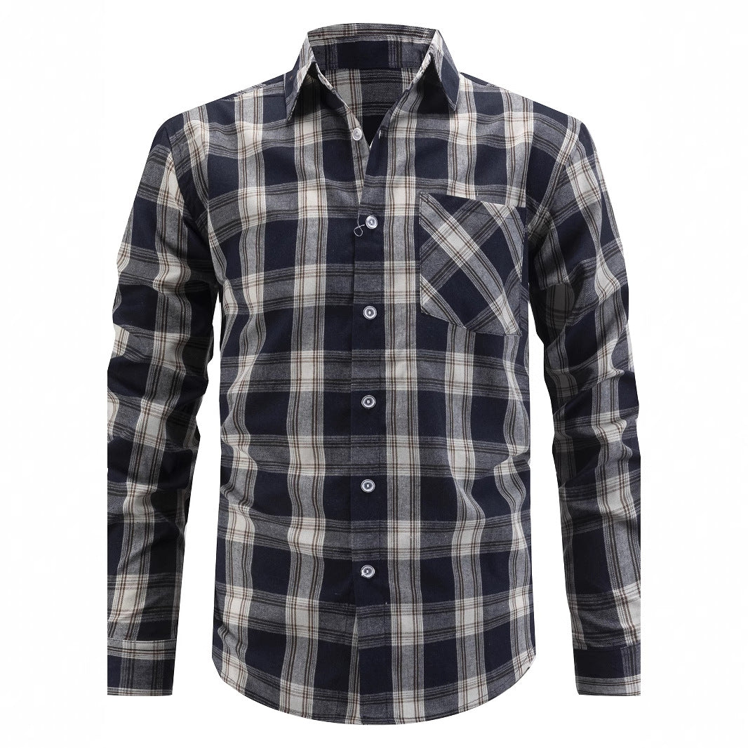 Men's casual checked long-sleeve shirt with chest pocket and fashionable cut Lisslune
