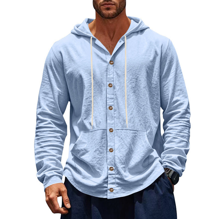 Men's hooded shirt with button placket and practical pockets Lisslune