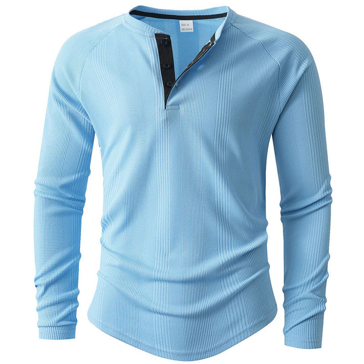 Men's Long Sleeve Henley Shirt with Textured Surface Lisslune