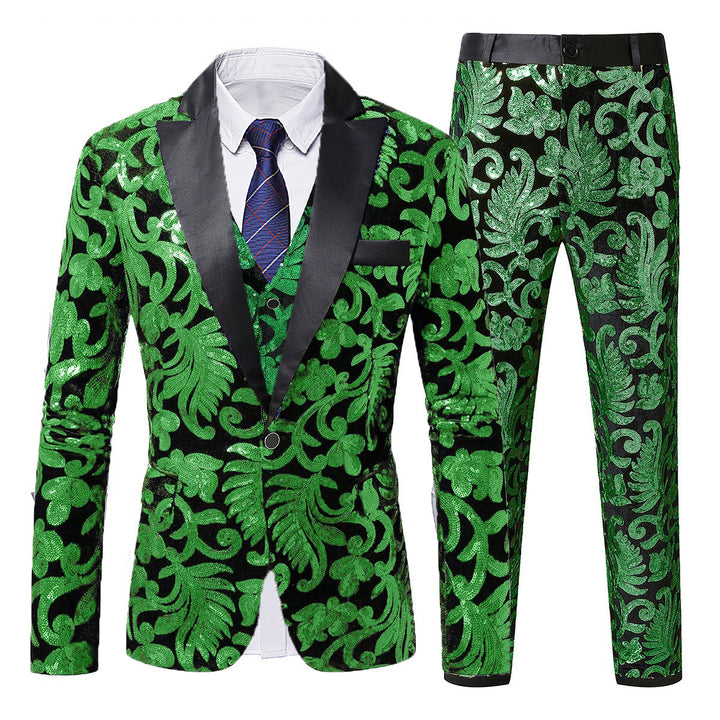 Men's elegant sequin suit set with floral pattern Lisslune